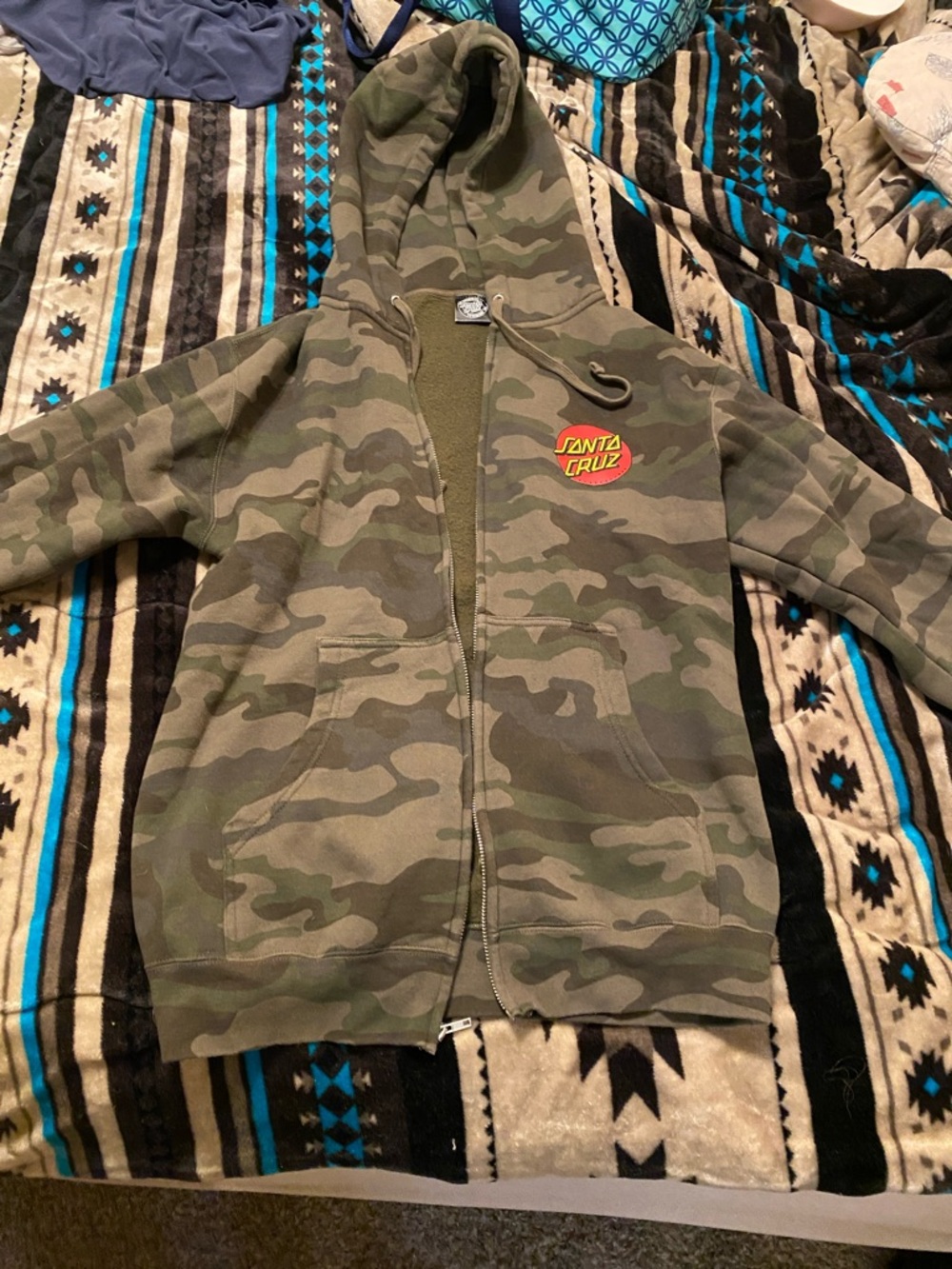 Santa Cruz Skateboards Kids Olive Green Camo Zip Hoodie